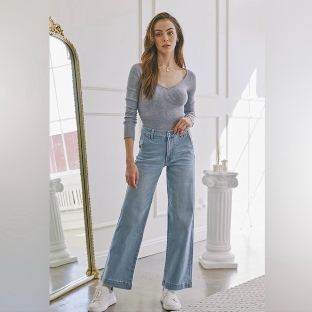 Kancan Womens 26 5 Ultra High Rise Wide Leg Jeans Light Wash